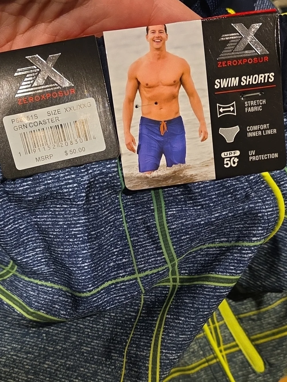 Xersion Men's Green Plaid Swim Shorts